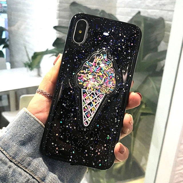 Liquid Heart Glitter Powder Smile Face Case